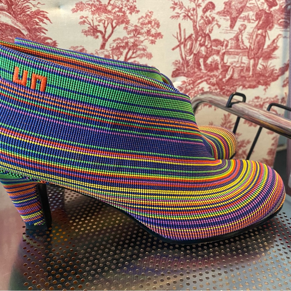 Colorful Striped Women's Heel Ankle Boots - Green/Purple Multicolor
